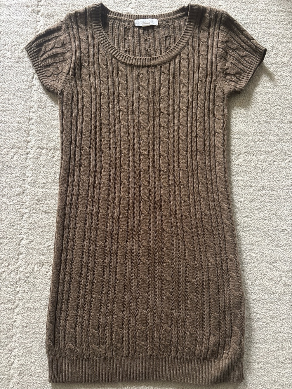 Forever 21 Brown Cable Knit Short Sleeve Mini Dress